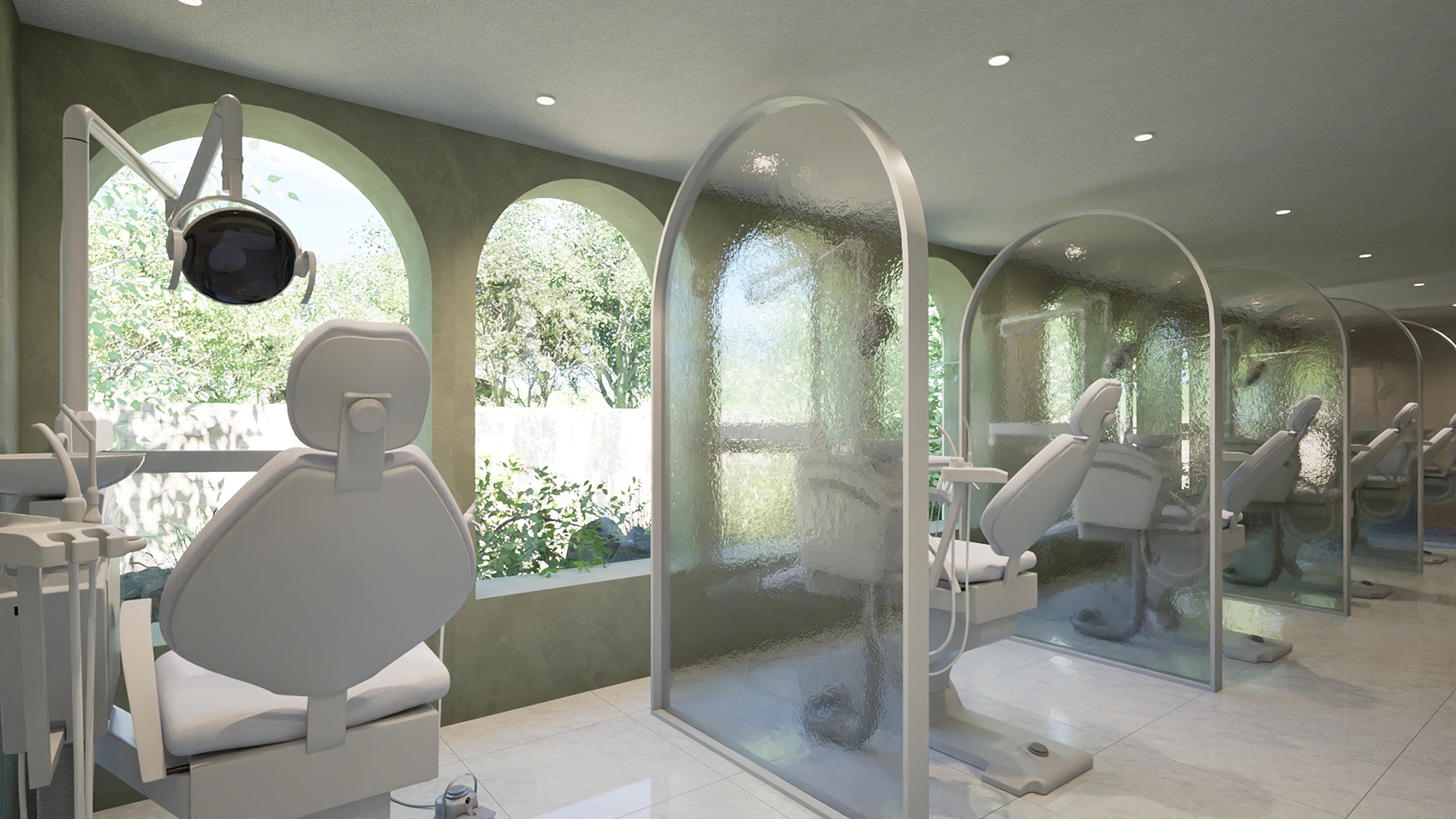 치과 인테리어 3D 디자인 - 진료실 아치 파티션